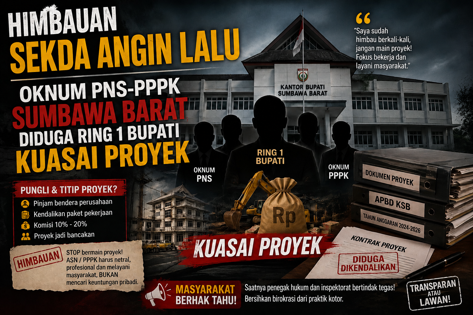 Himbauan Sekda Angin Lalu, Oknum PNS-PPPK Sumbawa Barat Diduga Ring 1 Bupati Kuasai Proyek